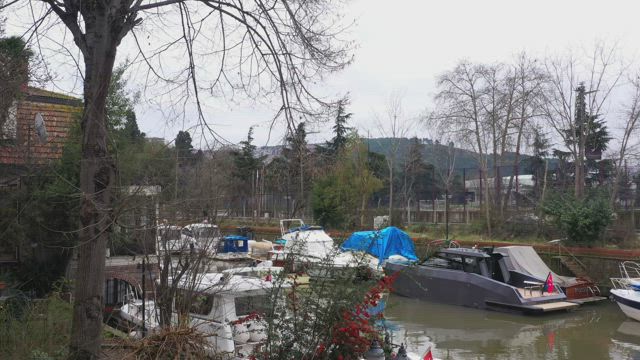 Boats on a canal in the city of Istanbul.