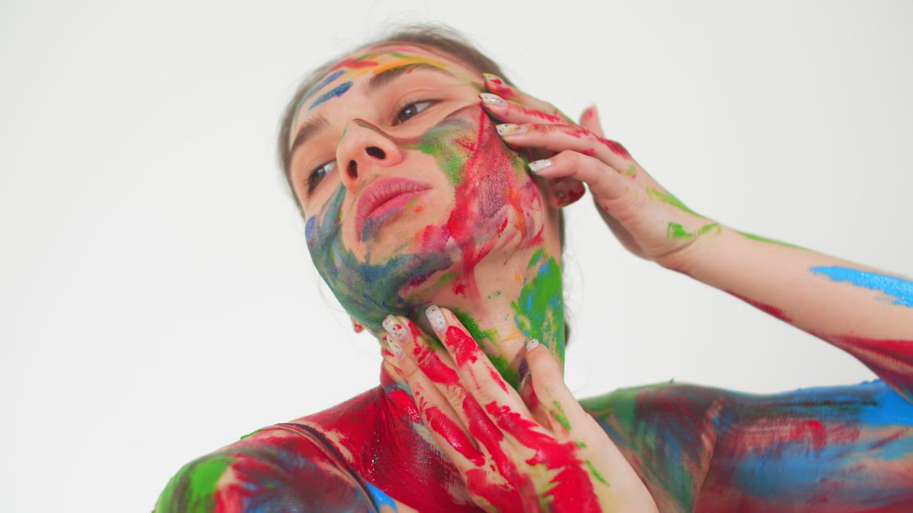 Contemporary dancer covered in bright body paint Free Stock Video