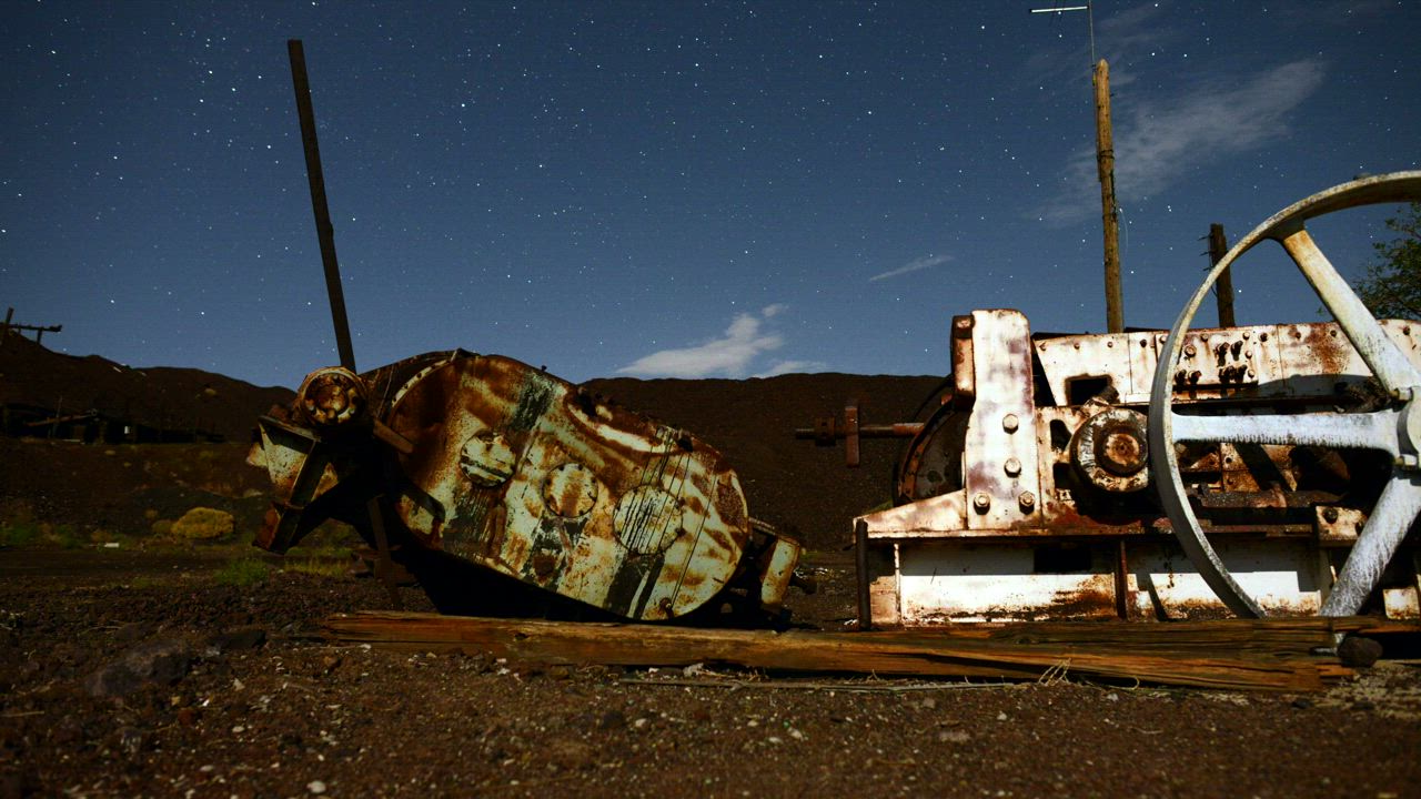 Night sky over abandoned mine Free Stock Video
