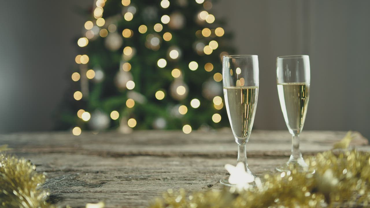 Glasses of champagne for New Year's Eve celebration - Free Stock Video