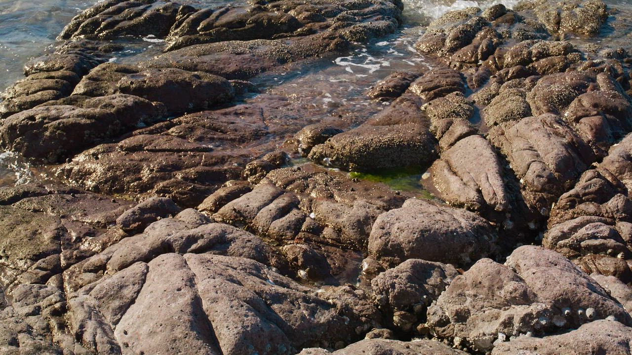Rock formations of a beach where the waves break - Free Stock Video