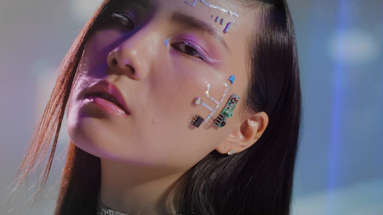 Cyberpunk makeup with neon lights - Free Stock Video