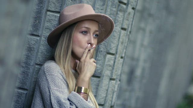 Woman having a cigarette break.
