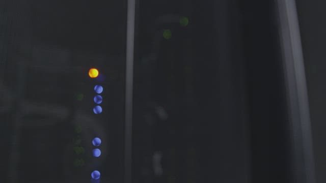 Slow shot of a server room.