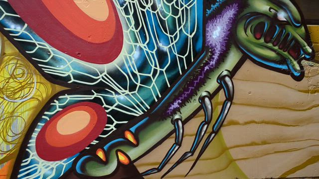 Urban mural with graffiti.