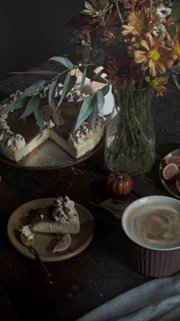 High-Angle Pan of Autumn Table.